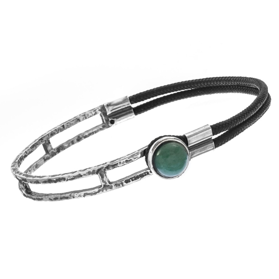 Man Athena Gioielli | Soulman Bracciale In Argento Brunito E Avventurina Verde