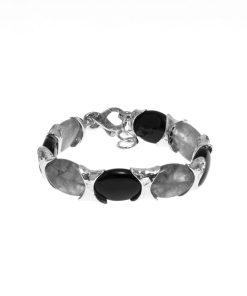 Gioielli Athena Gioielli | New Positano Bracciale In Argento Naturale Con Agata Nera E Quarzo Grigio