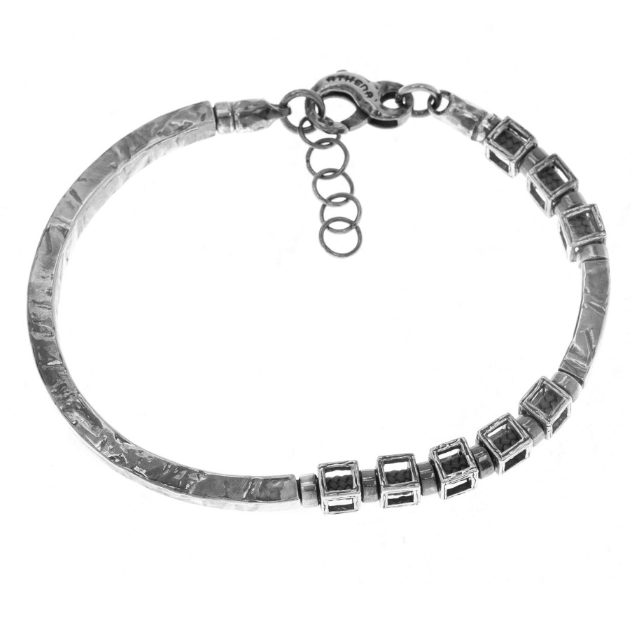 Man Athena Gioielli | New Soulman Bracciale Uomo In Argento Brunito E Tessuto Nautico